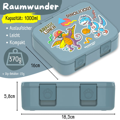 Lunch box with compartments, lightweight & leak-proof - Dinos blue