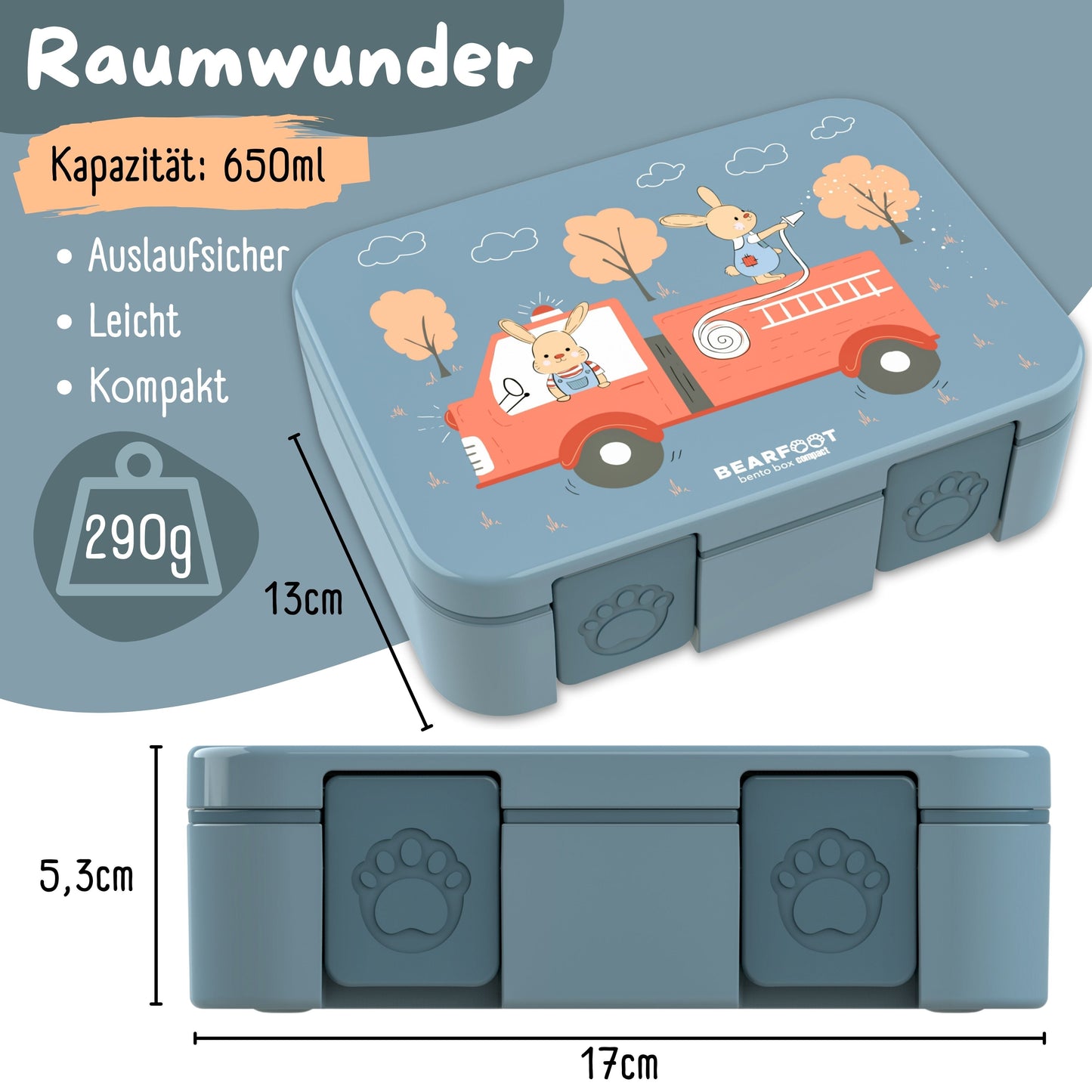 Brotdose mit Fächern, leicht & auslaufsicher - Feuerwehr