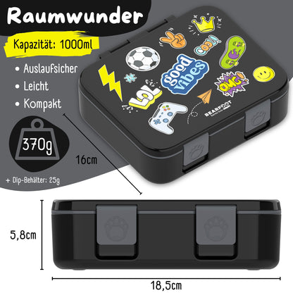 Lunch box with compartments, lightweight & leak-proof - Sticker black