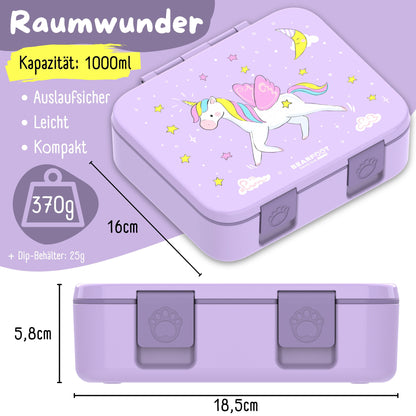 Compartmented lunch box, lightweight & leak-proof - Unicorn purple