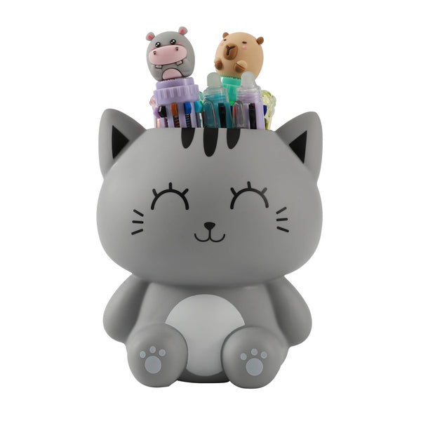 3D Grey Cat Pen Holder