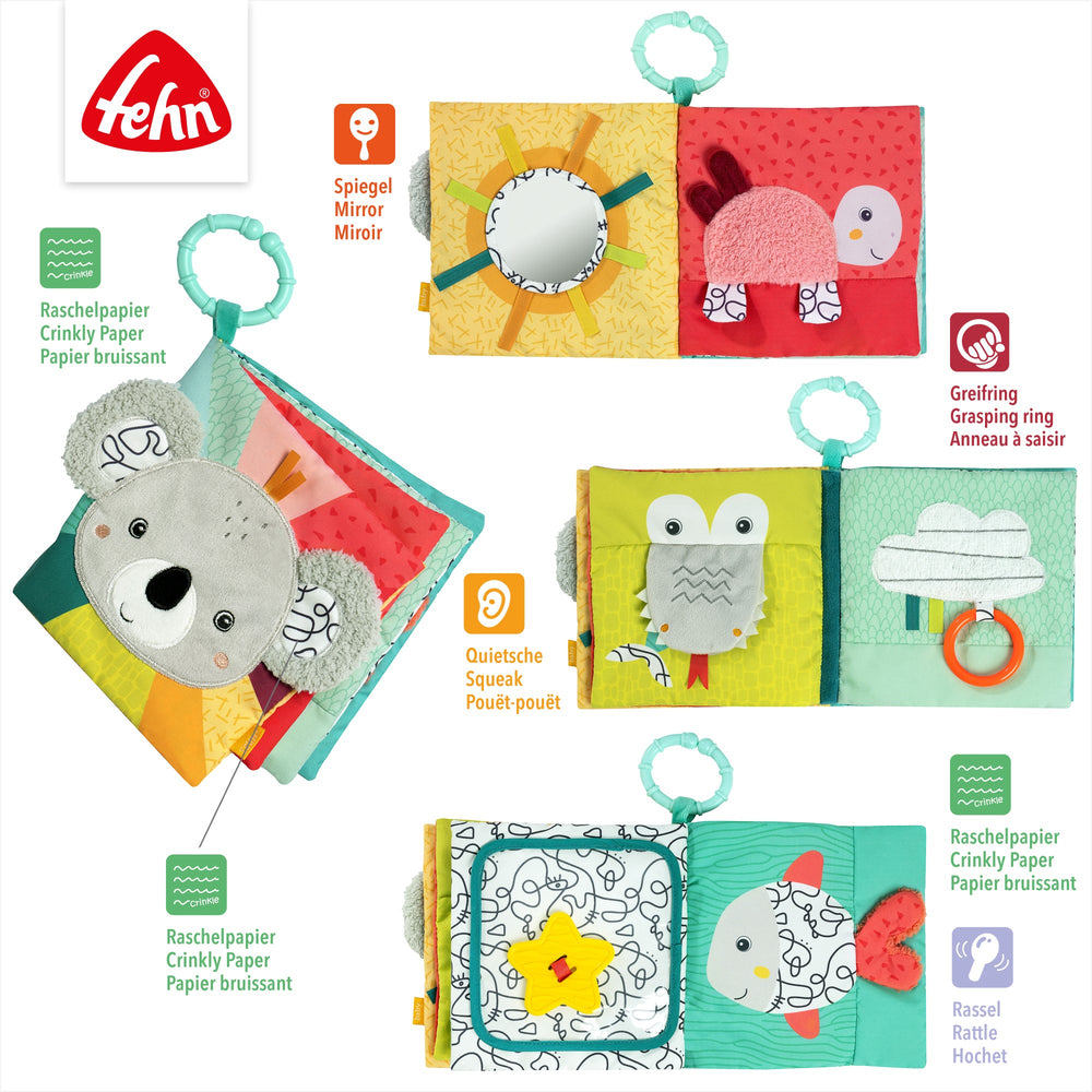 Livre d’éveil en tissu koala – 17 × 17 cm