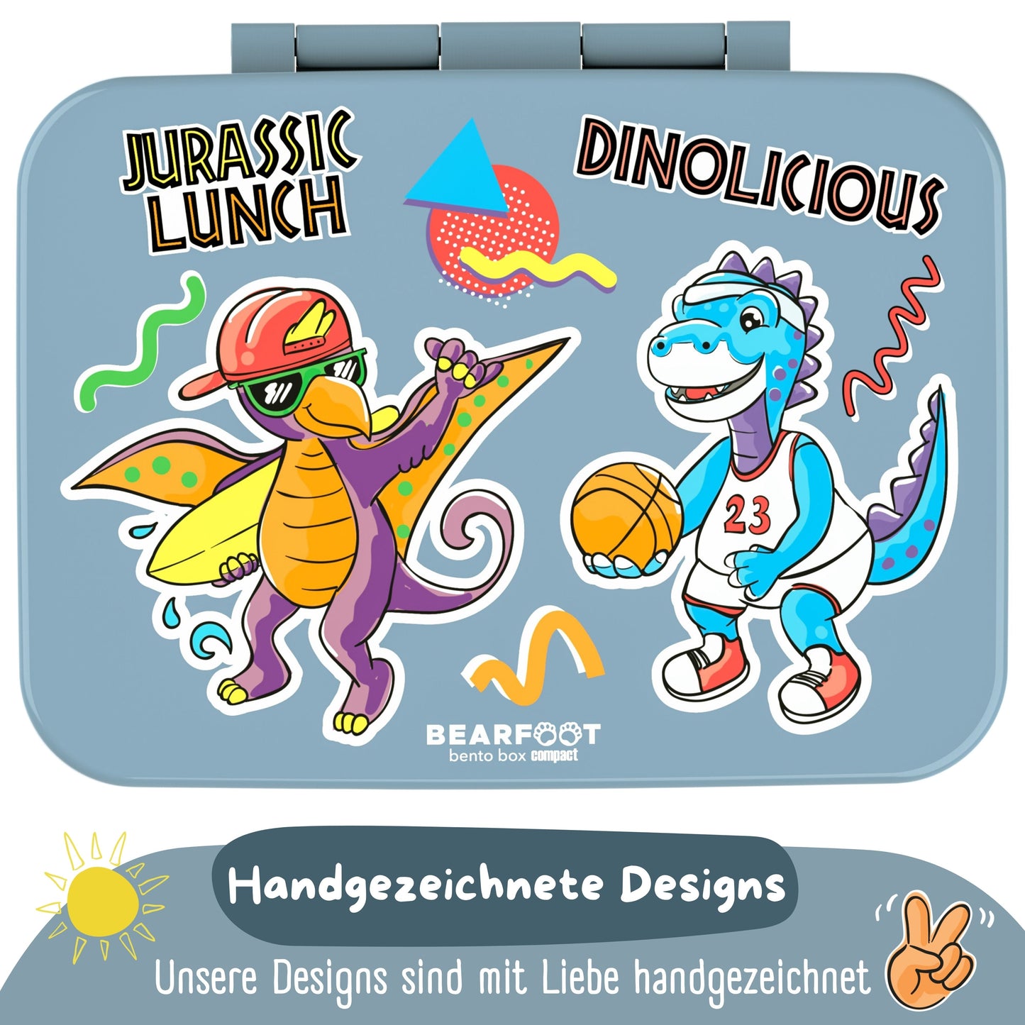 Lunch box with compartments, lightweight & leak-proof - Dinos blue