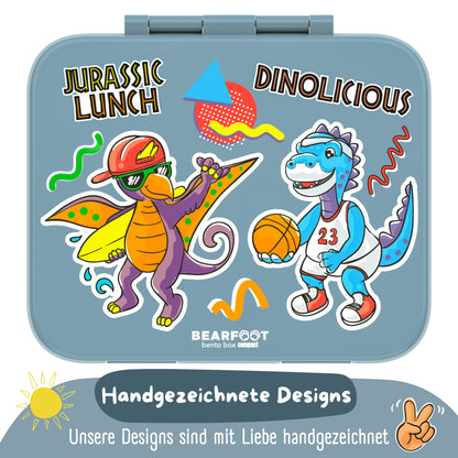 Lunch box with compartments, lightweight & leak-proof - Dinos blue