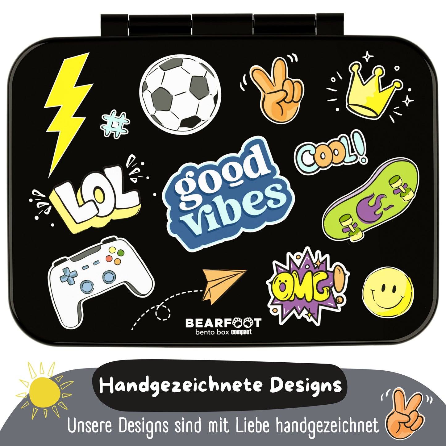 Lunch box with compartments, lightweight & leak-proof - Sticker black