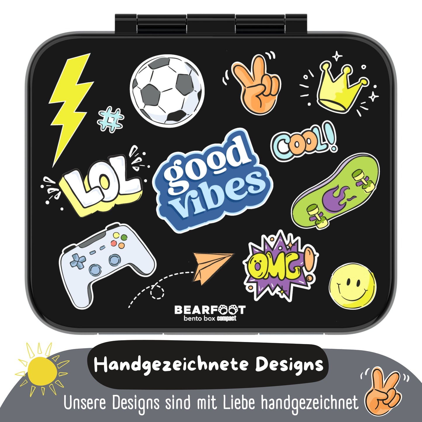 Lunch box with compartments, lightweight & leak-proof - Sticker black