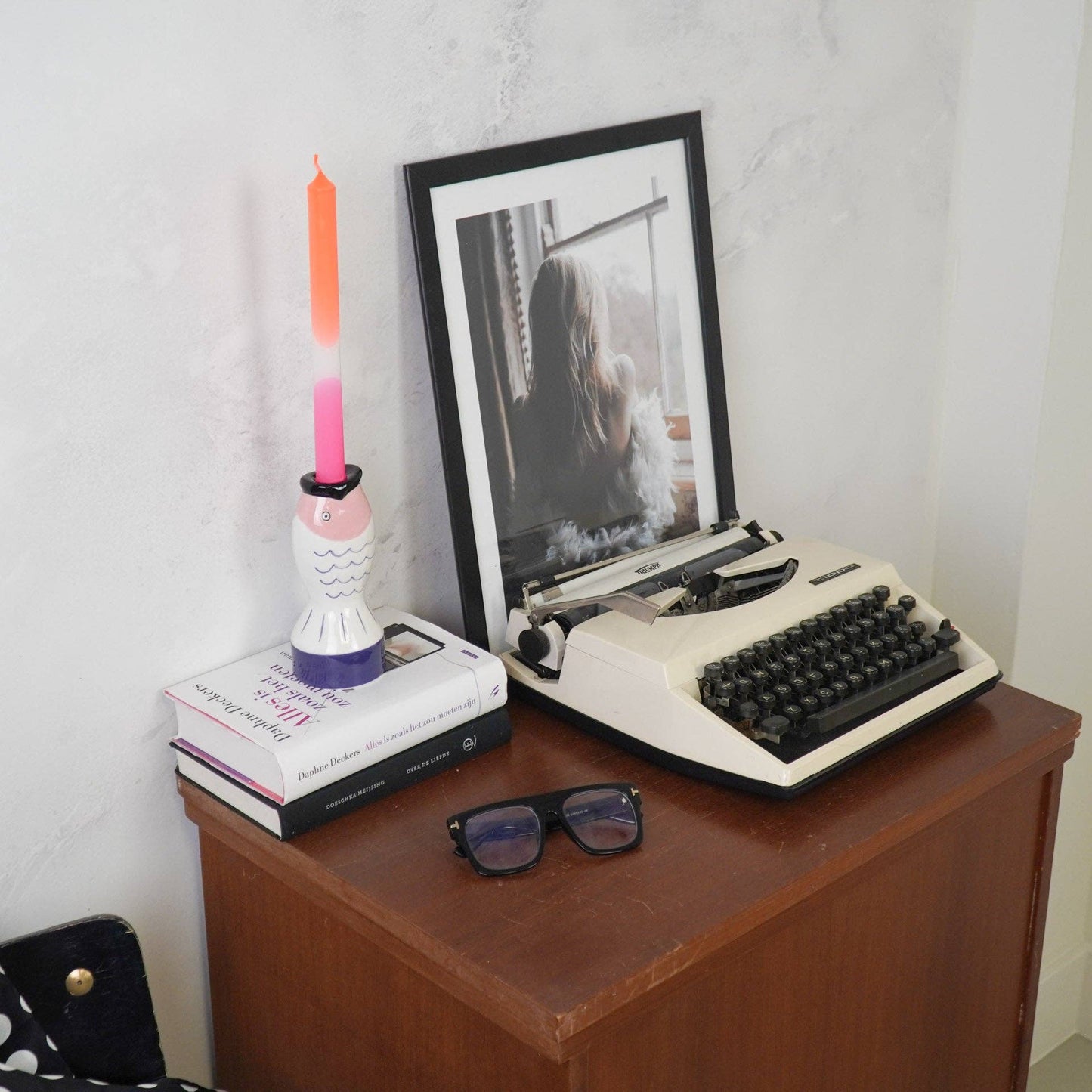 Candlestick - Fish - Blue/White/Pink - 7x7x16.5cm