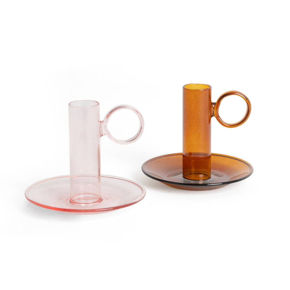 Bougeoir en Verre Rose