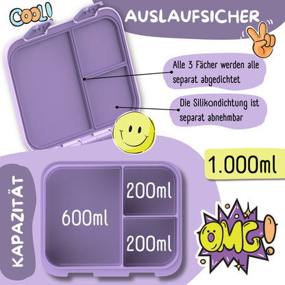 Brotdose mit Fächern, leicht & auslaufsicher - Sticker lila