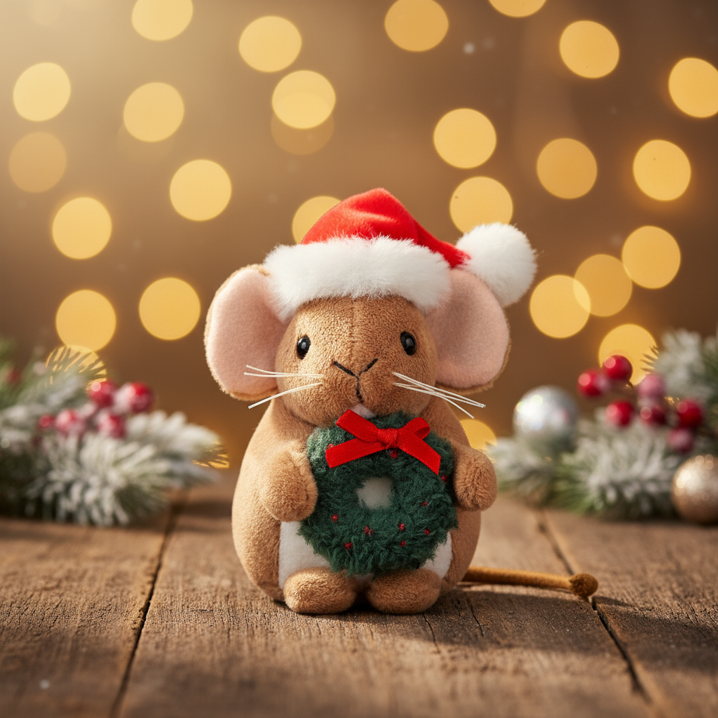 Christmas Mouse with Wreath Plush Toy – 11 cm