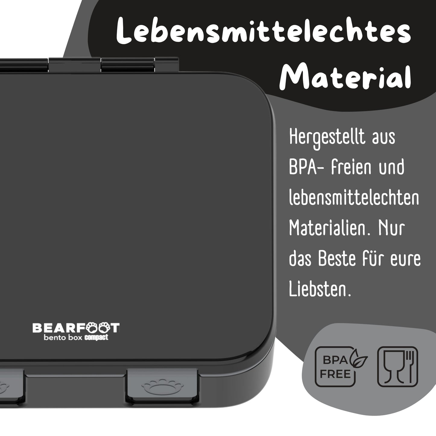 Lunchbox with compartments, lightweight & leak-proof - black