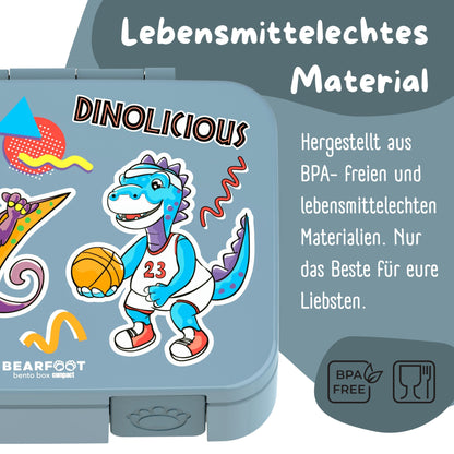Lunch box with compartments, lightweight & leak-proof - Dinos blue