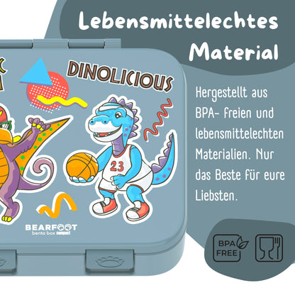 Lunch box with compartments, lightweight & leak-proof - Dinos blue