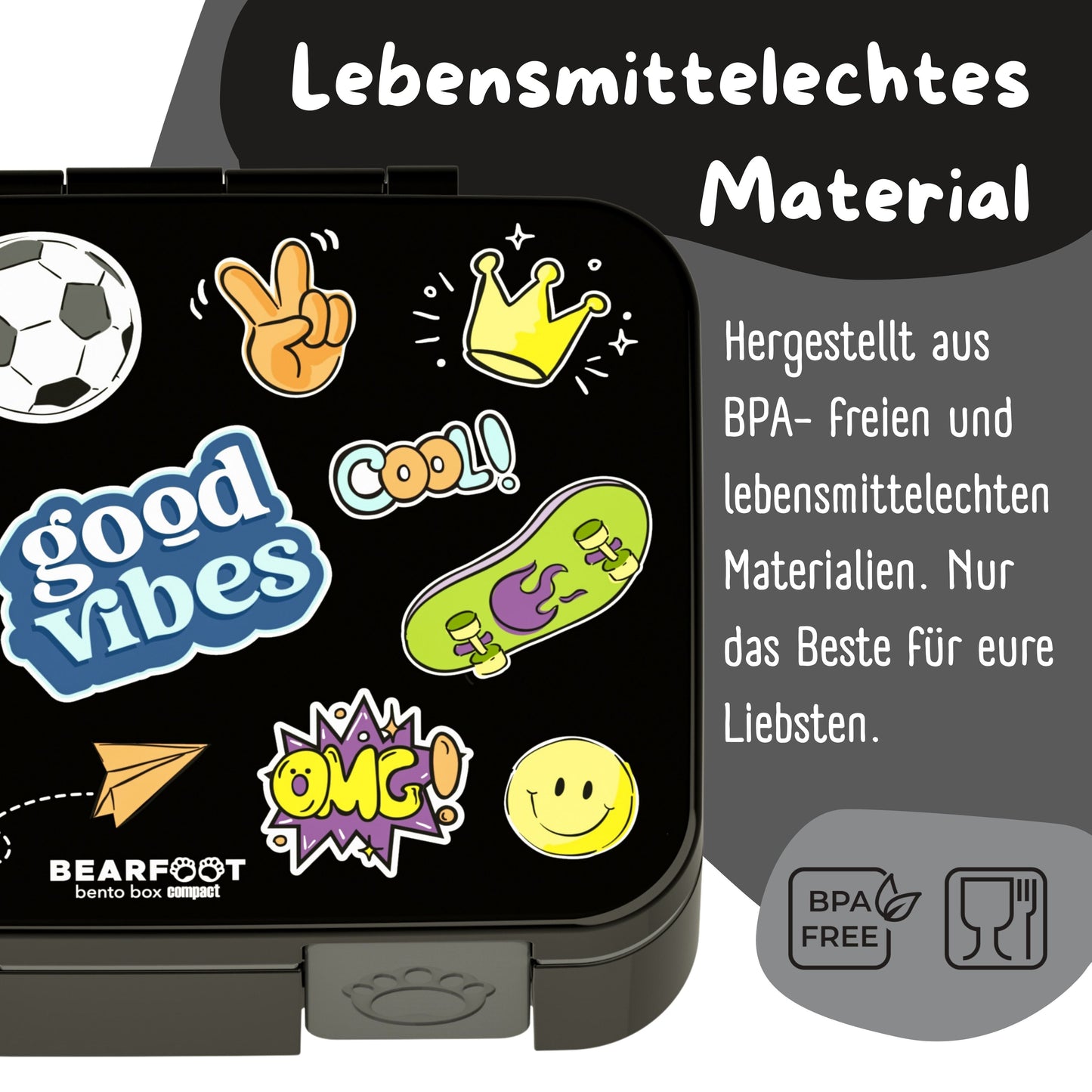 Lunch box with compartments, lightweight & leak-proof - Sticker black