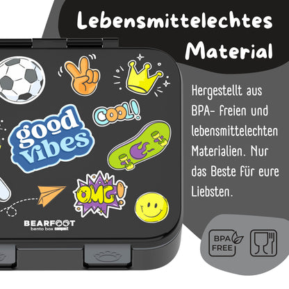 Lunch box with compartments, lightweight & leak-proof - Sticker black