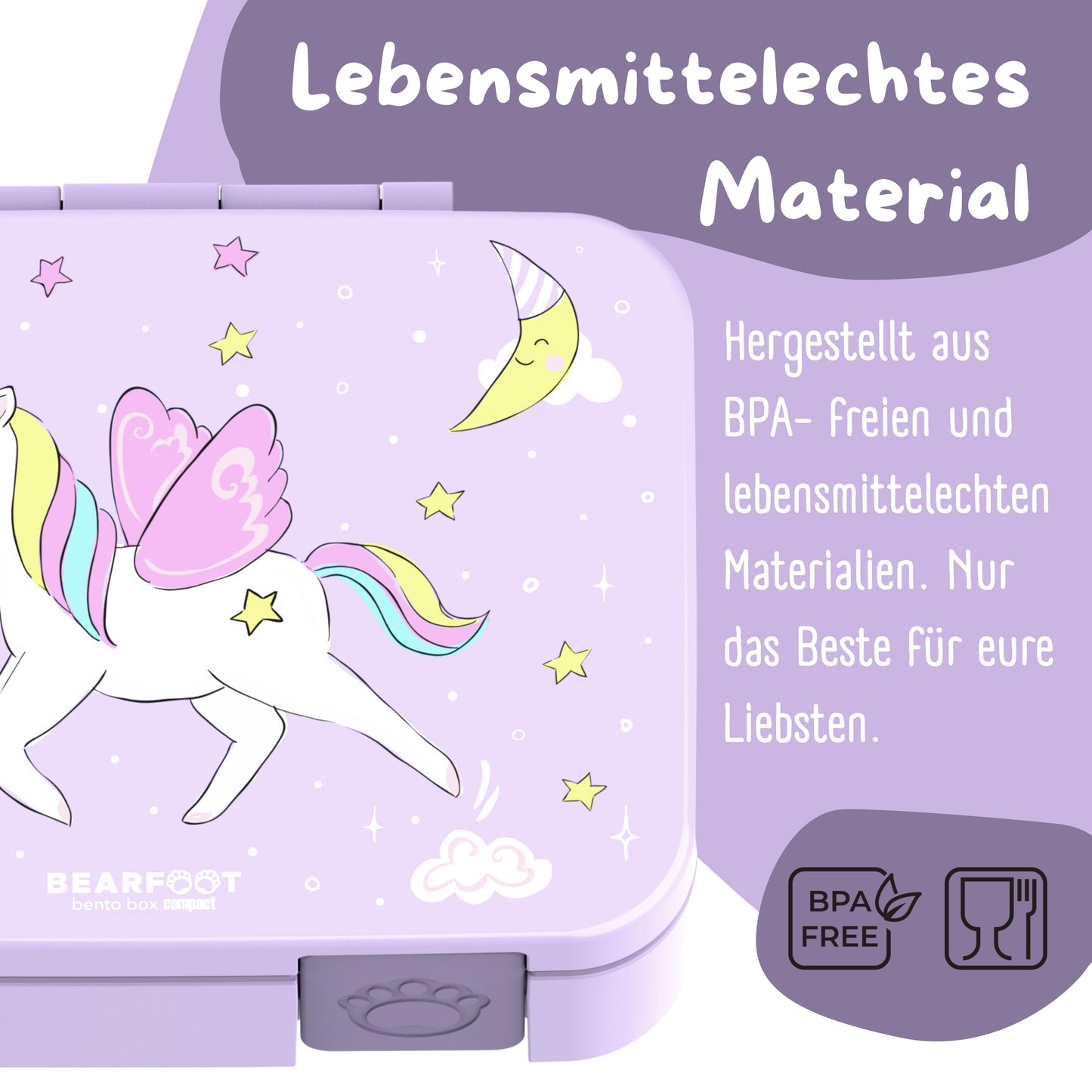 Compartmented lunch box, lightweight & leak-proof - Unicorn purple