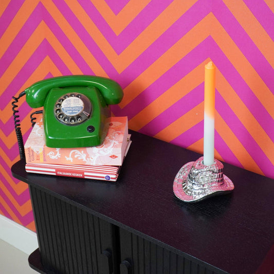 Candlestick - Cowboy Hat - Ceramic - Silver - 13.5x11x7 cm