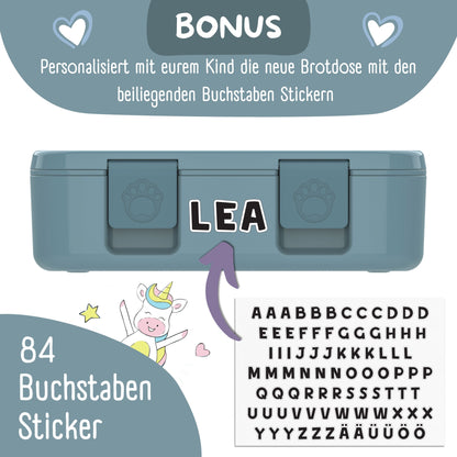 Brotdose mit Fächern, leicht & auslaufsicher - Sticker blau