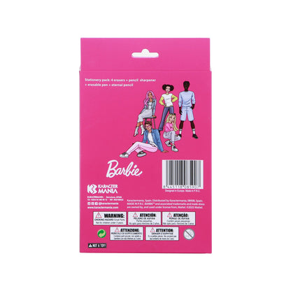 Pack Mix de Stylo Gel Effaçable + Crayon Éternel + 4 Gommes + Taille-crayon Barbie