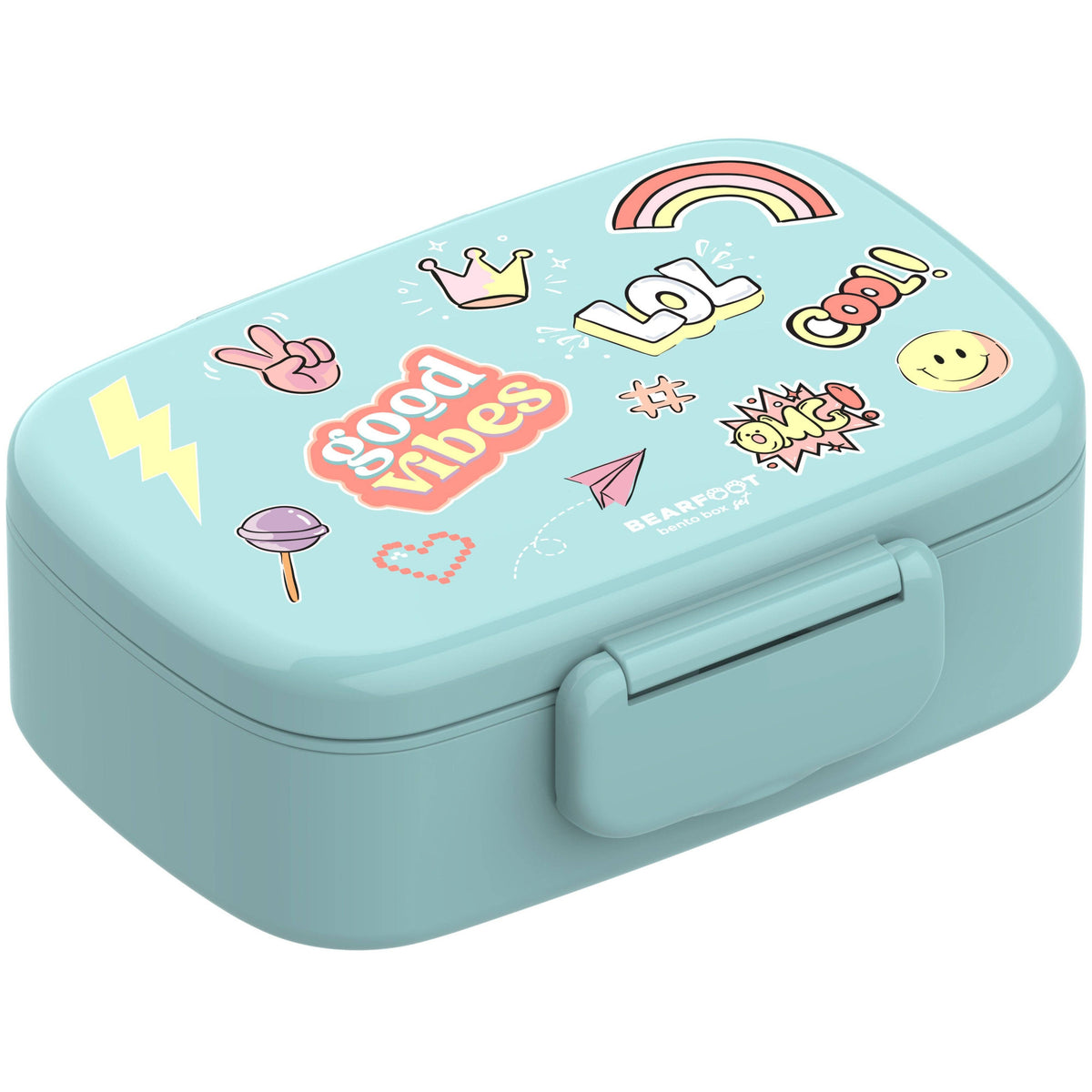 Kids' Bento Lunch Box with Compartments, Leak-Proof - Stickers, Mint