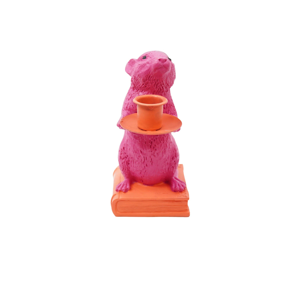 Kaarsenhouder - Muis - Polyhars - Roze/Rood - 8x10x17cm
