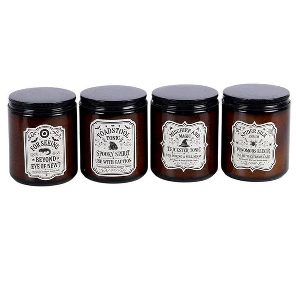 Lot de 4 bougies en pots ambrés d'apothicaire de sorcière