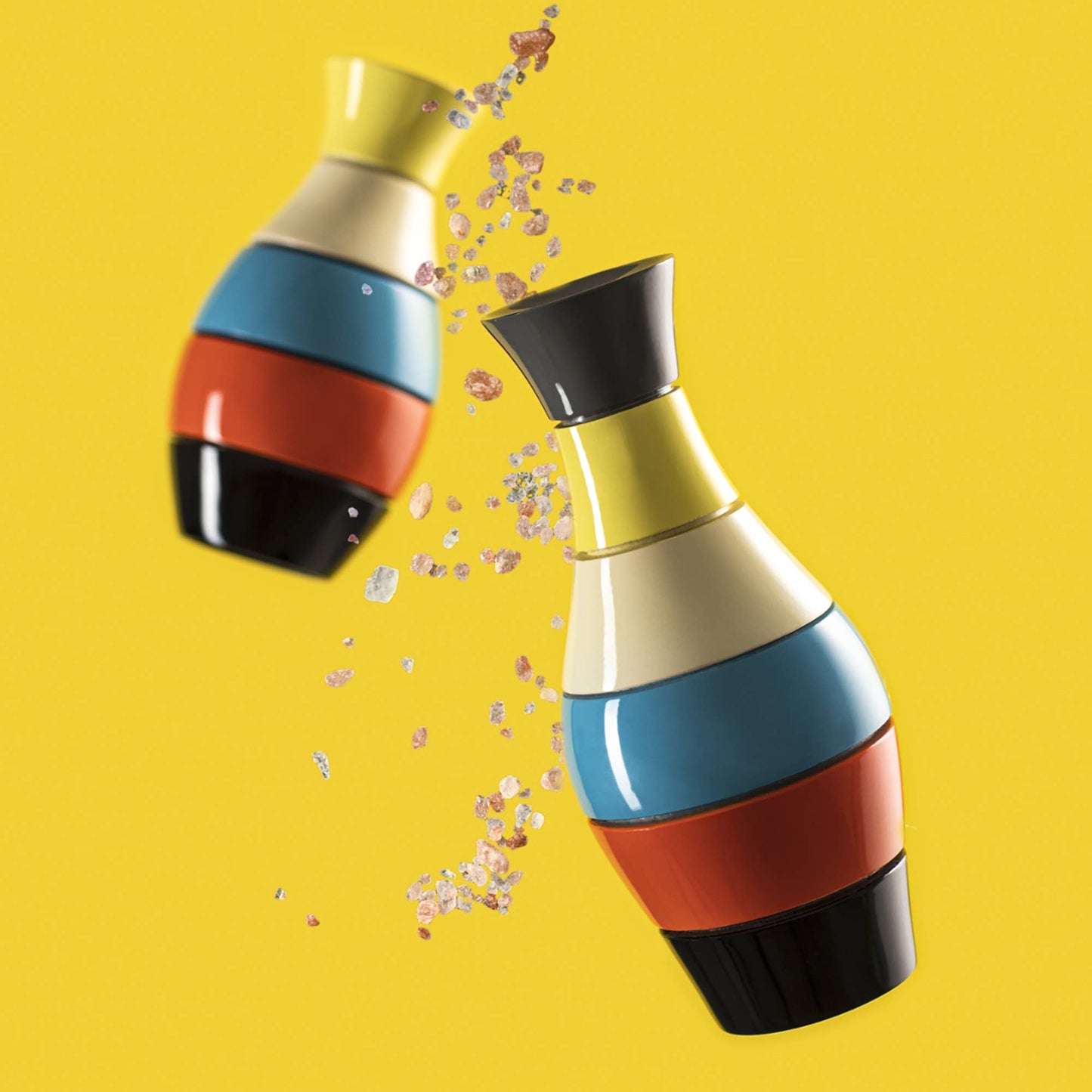 Large "Vase" spice mill in multicolored lacquered beech wood