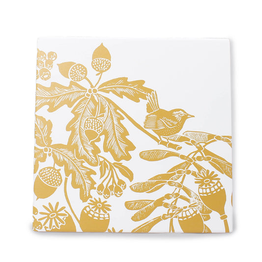 Woodland Thistle Ceramic Trivet, Bird Pattern, Ochre Yellow
