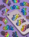 Holografische sticker met de tekst "Oh Shit"