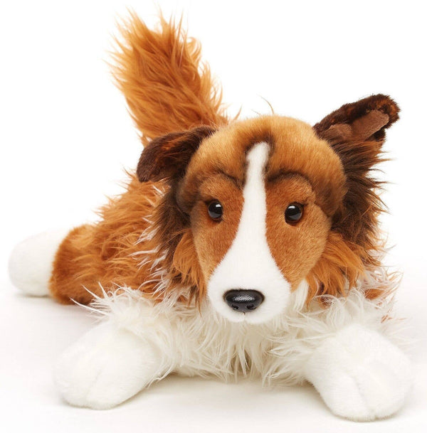 Colley à poil long couché - 41 cm (longueur) - peluche Uni Toys