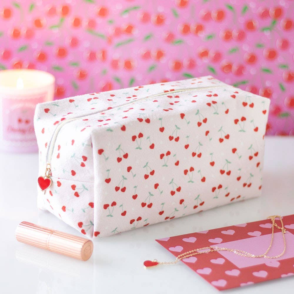 Heart-shaped cherry makeup bag