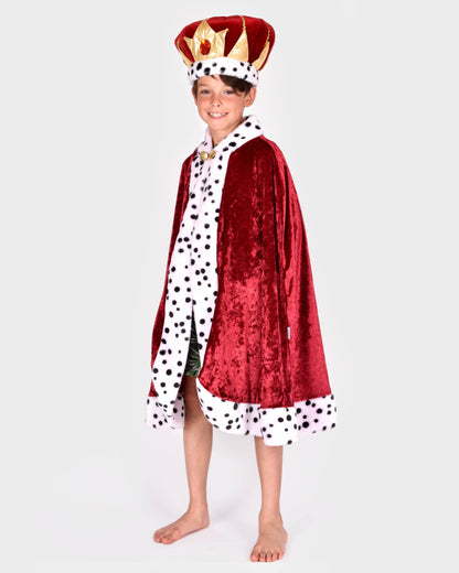 Red velvet king's cape for children aged 4-8 years, sizes 98-128 cm