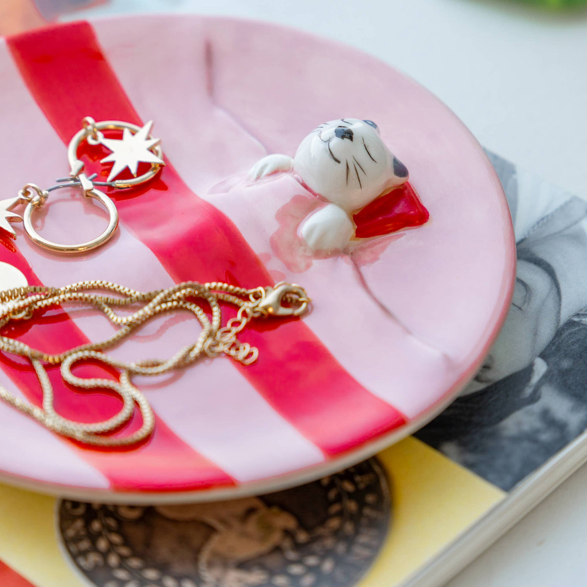 Dreamy Pink Cat Jewelry Tray