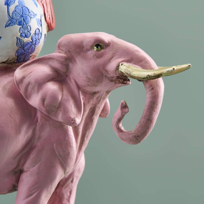 Bird on Elephant Candle Holder, Pink Resin, 13 x 9 x 30.5 cm