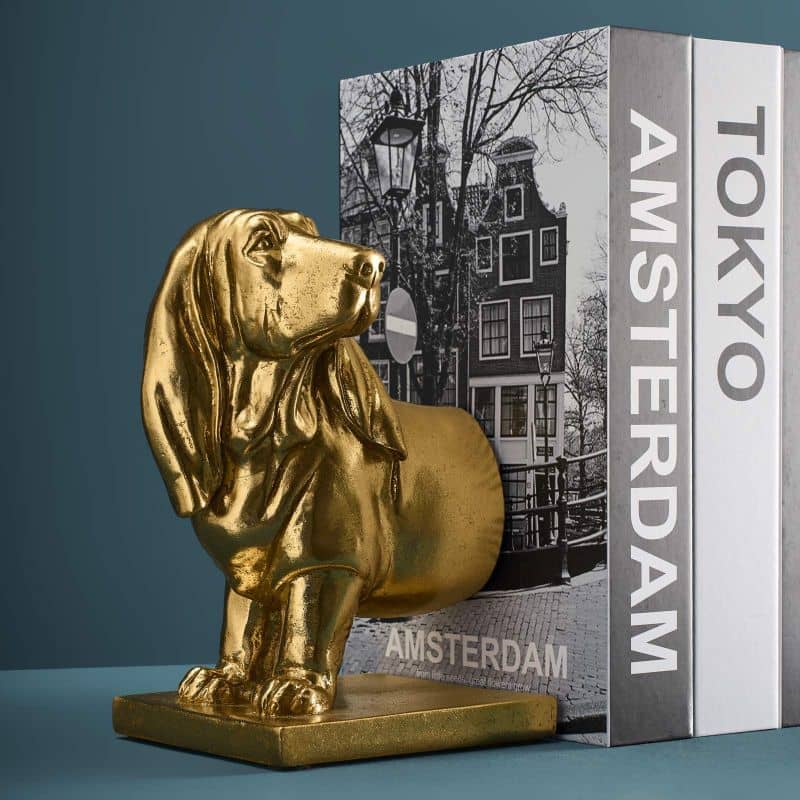 S/2 Dachshund Bookends, Gold 27.5 x 14 x 20 cm
