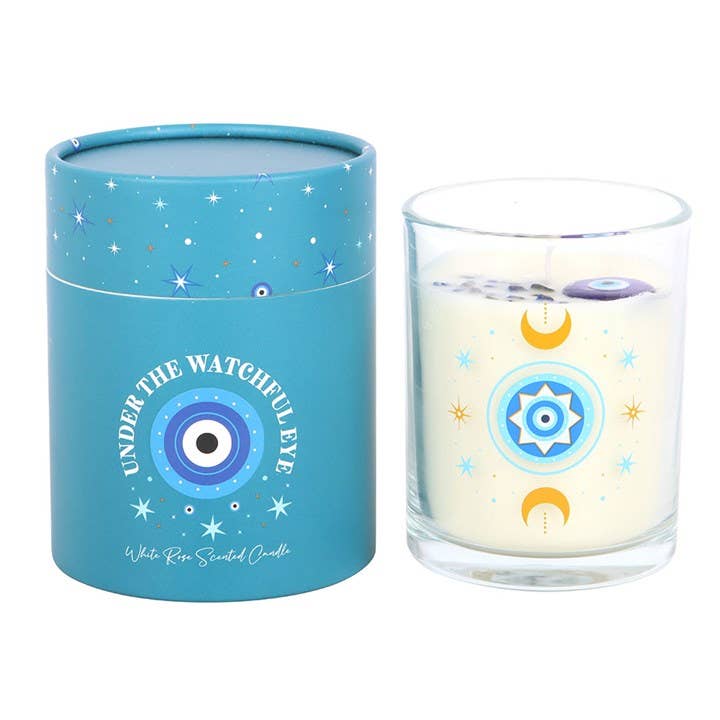 Pink White Candle Under Surveillance with Crystals