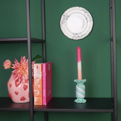 Kandelaar - Toffee Candy - Keramiek - Mint/Lila - 7,5x7,5x13 cm