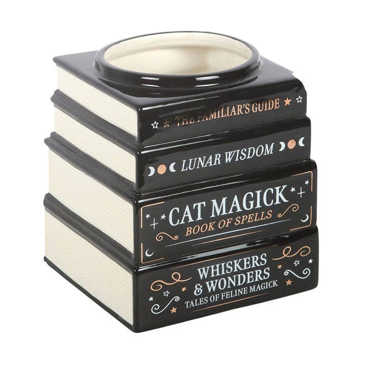 Magick Stack of Books Vase with Black Cat