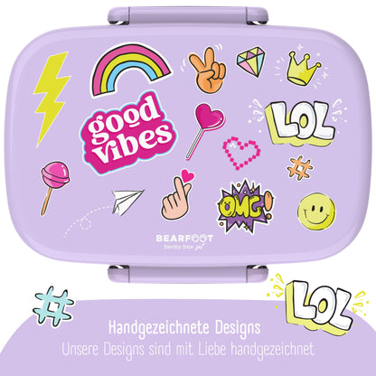 Kids Lunch Box with Compartments, Leakproof - Stickers, Purple
