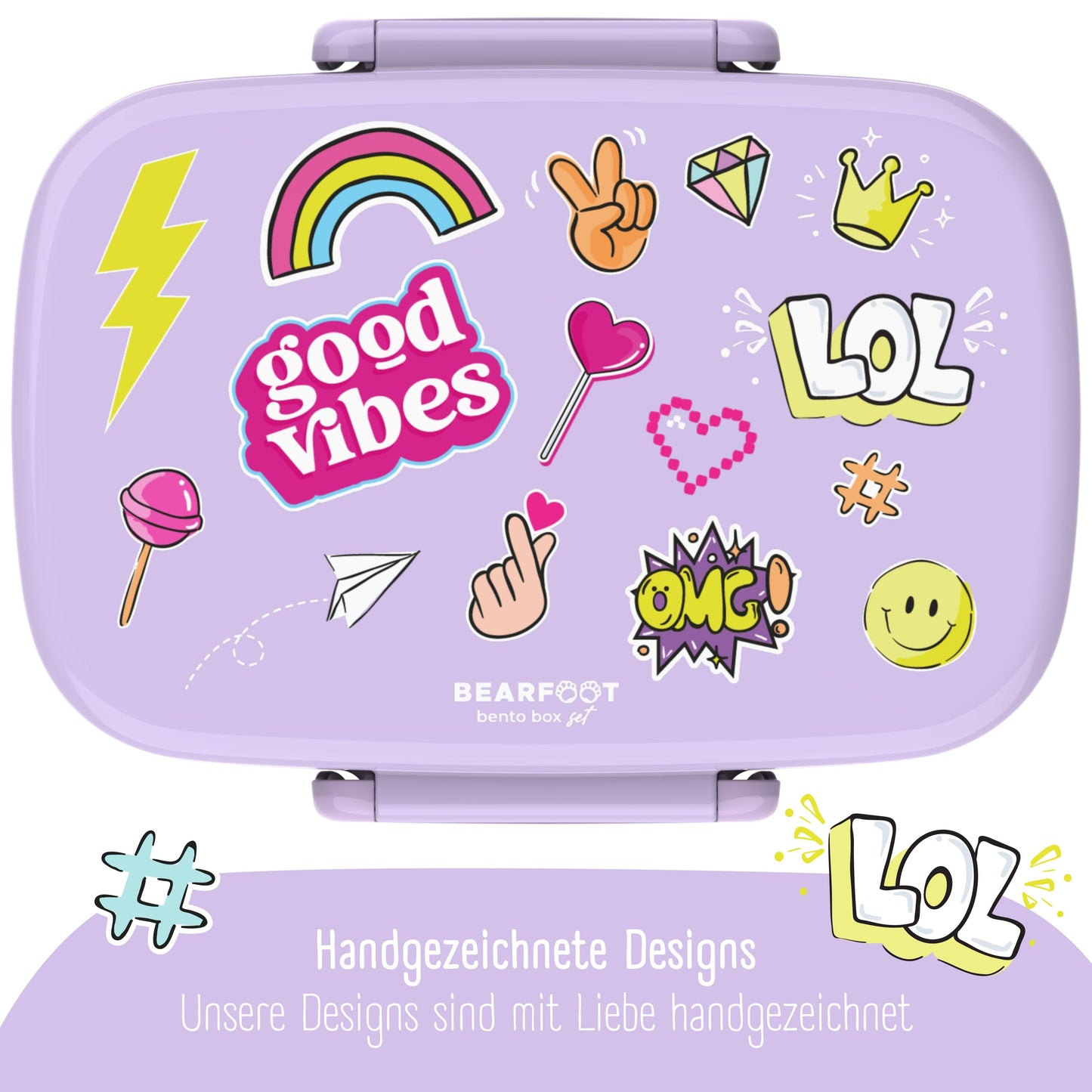 Kids Lunch Box with Compartments, Leakproof - Stickers, Purple