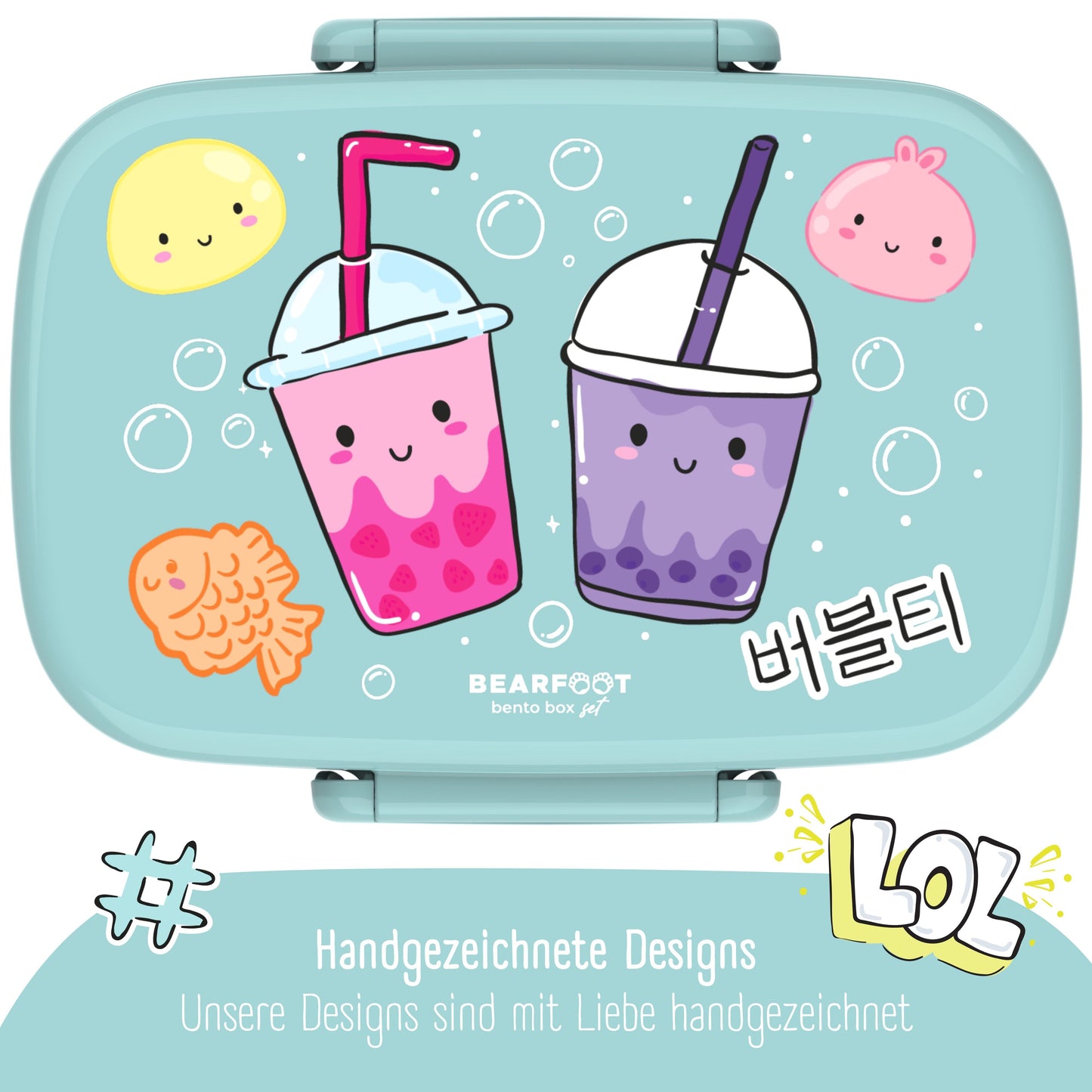 Kids' Bento Box with Compartments, Leakproof - BubbleTea, Mint
