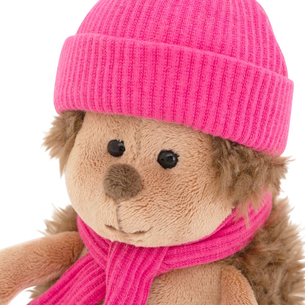 Fluffy the hedgehog plush toy with raspberry hat, 15cm