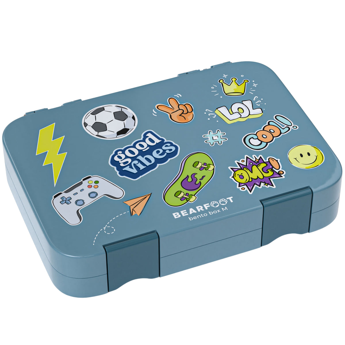 Kids' Bento Box with Compartments, Lunch Box - Stickers, Blue