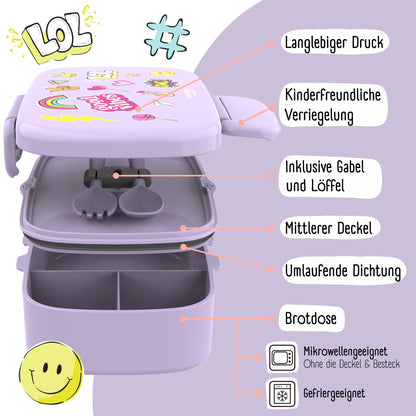 Kids Lunch Box with Compartments, Leakproof - Stickers, Purple