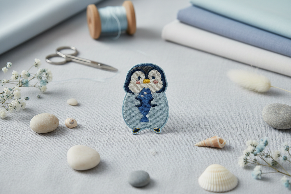 Pinguïn strijkpatch met vis