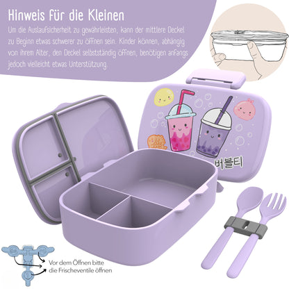 Kids' Bento Box with Compartments, Leak-Proof - BubbleTea, Purple