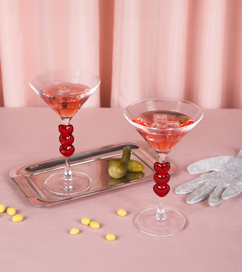 Set of two heart-design Martini glasses