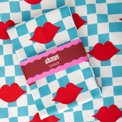 Torchon à lèvres damier bleu