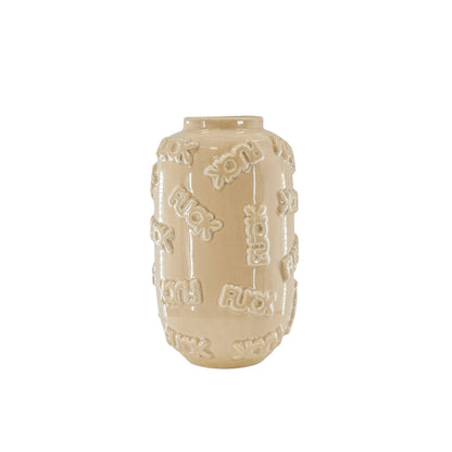 Vase - 'FUCK' - Ceramic - Beige - 17x17x27cm