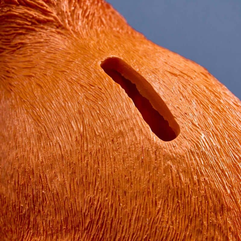 Lapin économe, résine polyuréthane orange, 21 x 11 x 16 cm